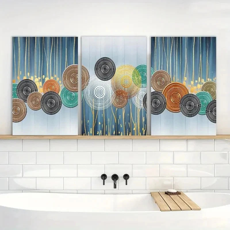 3pcs Vibrant Geometric Abstract Patterns in Blue Metal Print Ready to Hang Art