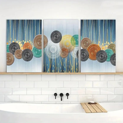 3pcs Vibrant Geometric Abstract Patterns in Blue Metal Print Ready to Hang Art