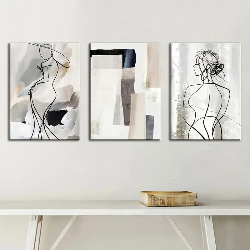 3pcs Modern Abstract Fashionable Line Print Metal Print Ready to Hang Art