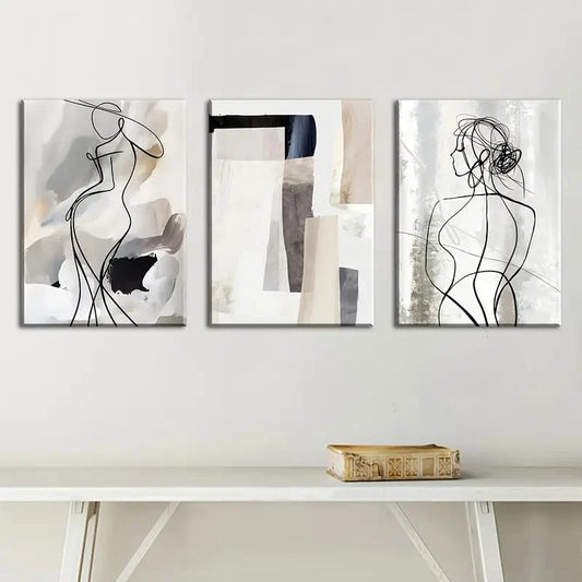 3pcs Modern Abstract Fashionable Line Print Metal Print Ready to Hang Art