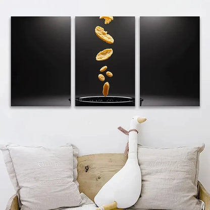 3pcs Black Bowl with Nachos Spray-Painted Wall Art Set Canvas Framed 40x60cm - High Quality Print 100% Australian Made Wall Canvas Ready to Hang