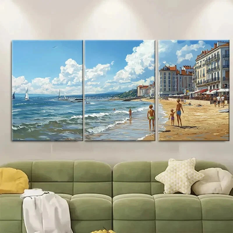 3pcs France Beach Scene Poster Europe Travel Metal Print Ready to Hang Art