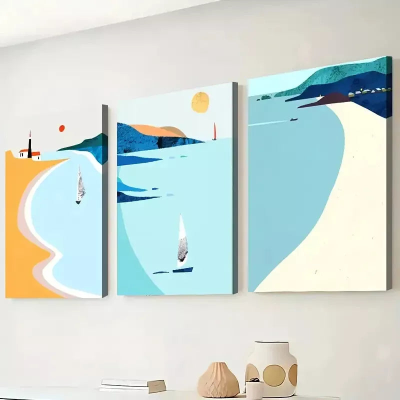 3pcs Artistic Fashion Seaside Beach Vacation Wall Art Set Canvas Framed 50x70cm -  High Quality Print 100% Australian Made Wall Canvas Ready to Hang - Bella Home Decor