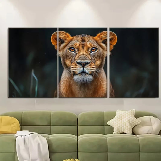 3pcs Elegant Lioness Metal Print Ready to Hang Art