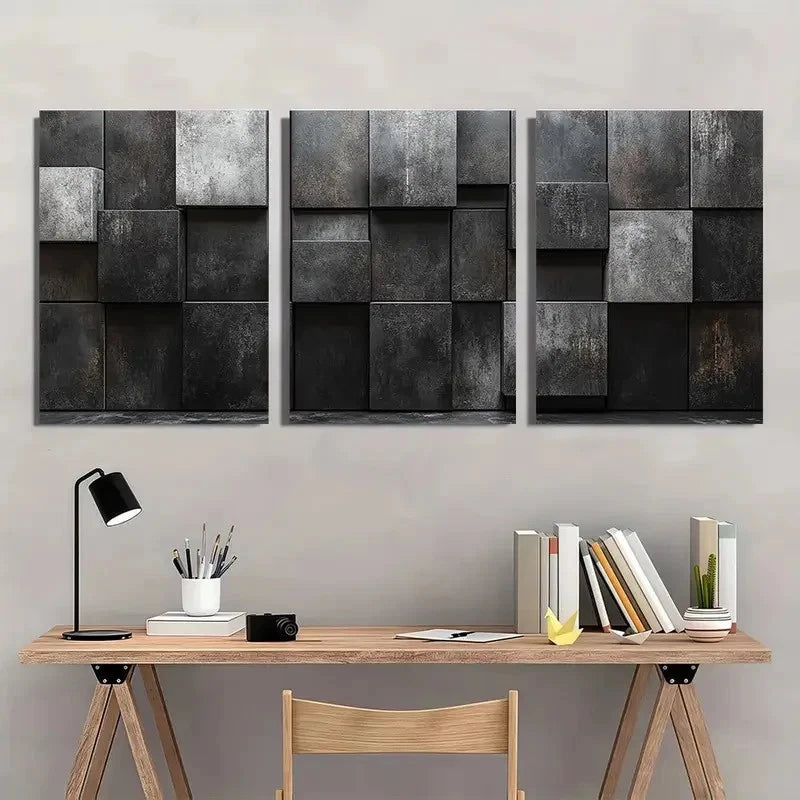 3pcs Monochrome Block Abstract Painting Wall Art Set Canvas Framed 40x60cm - High Quality Print 100% Australian Made Wall Canvas Ready to Hang