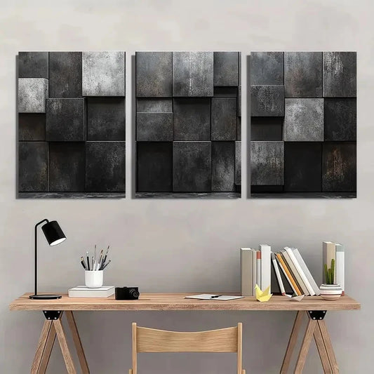 3pcs Monochrome Block Abstract Painting Wall Art Set Canvas Framed 40x60cm - High Quality Print 100% Australian Made Wall Canvas Ready to Hang