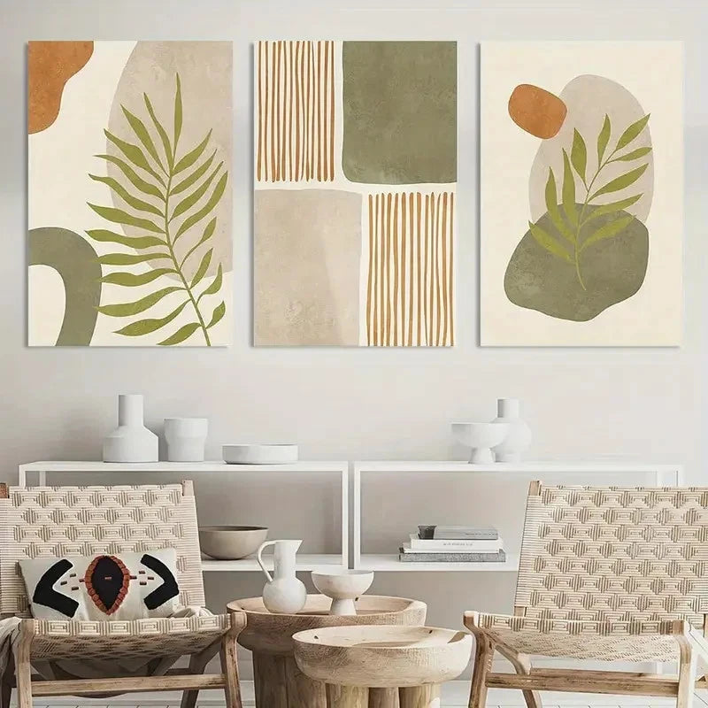 3pcs Tropical Leaf Painting Sage Green Wall Art Metal Print Ready to Hang Art