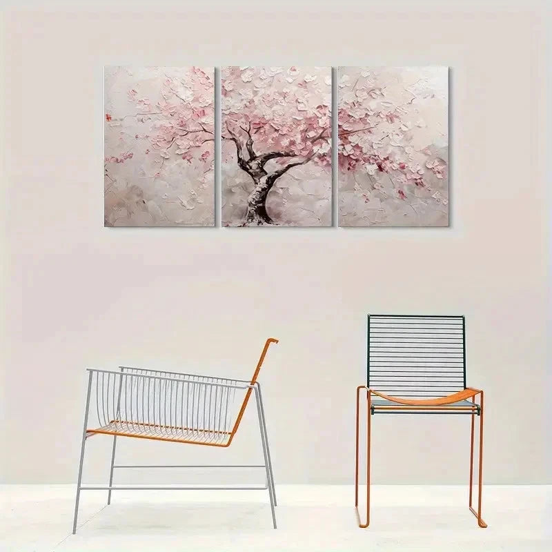 3pcs Abstract Pink Floral Cherry Blossom Tree Wall Art Set Canvas Framed 60x90cm - High Quality Print 100% Australian Made Wall Canvas Ready to Hang