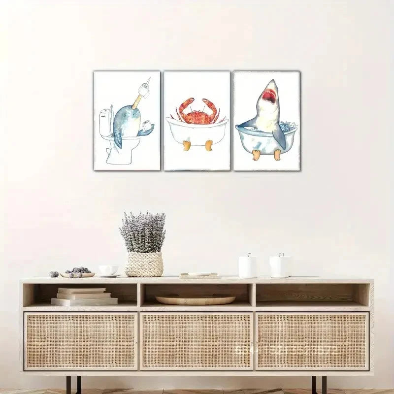 3pcs Whimsical Sea Animal Wall Art Metal Print Ready to Hang Art