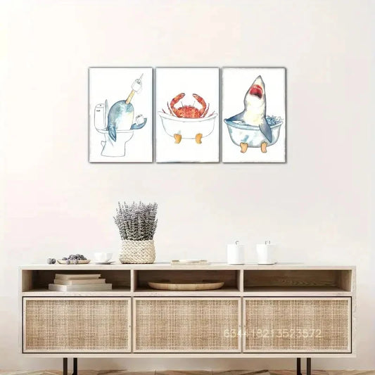 3pcs Whimsical Sea Animal Wall Art Metal Print Ready to Hang Art