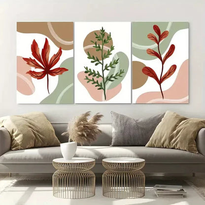 3pcs Green & Red Flowers and Grass Art Canvas Unframed - High Quality Print 100% Australian Made Wall Canvas