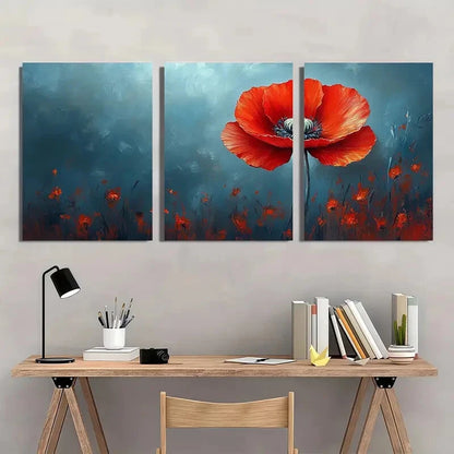 3pcsVibrant Red Poppy Colorful Floral Metal Print Ready to Hang Art