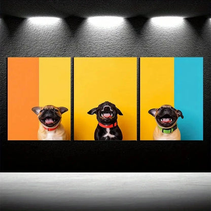 3pcs Vibrant Modern Pet Portrait  Metal Print Ready to Hang Art
