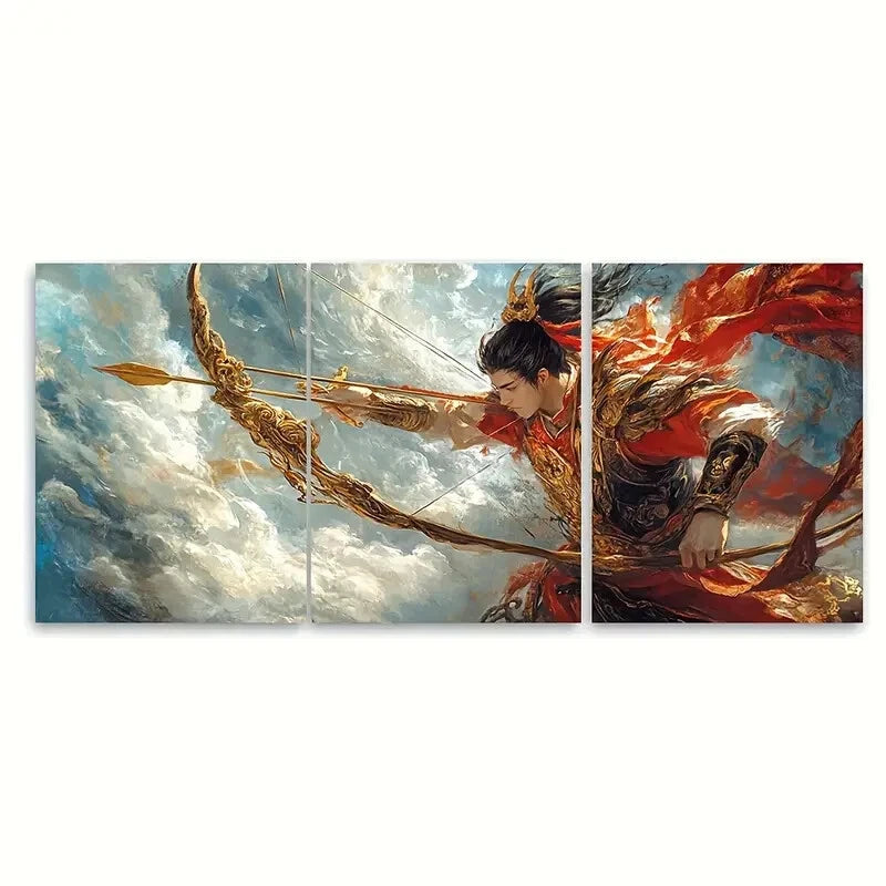 3pcs Chinese Mythology Golden Bow Wall Decor Metal Print Ready to Hang Art