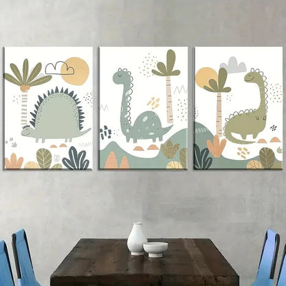 3pcs Cartoon Style Modern Animal Wall Decor Metal Print Ready to Hang Art