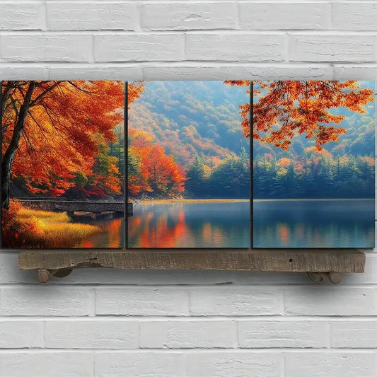 3pcs The Stone Bridge On The Lake Metal Print Ready to Hang Art