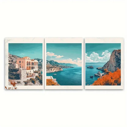 3pcs Vibrant Travel Posters Featuring Scenic Coast Metal Print Ready to Hang Art