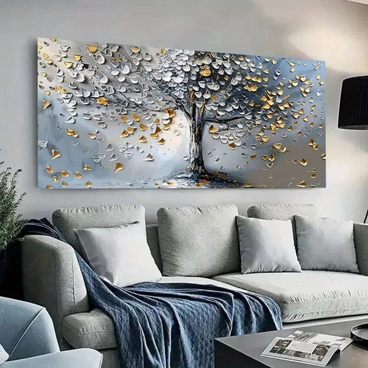 Golden Textured Tree  wall canvas office home room framed 120x60cm