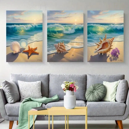 3pcs Seashells Starfish Ocean Waves Metal Print Ready to Hang Art
