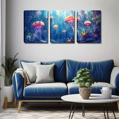 3pcs Jellyfish In The Underwater Wall Art Canvas Unframed - High Quality Print 100% Australian Made Wall Canvas