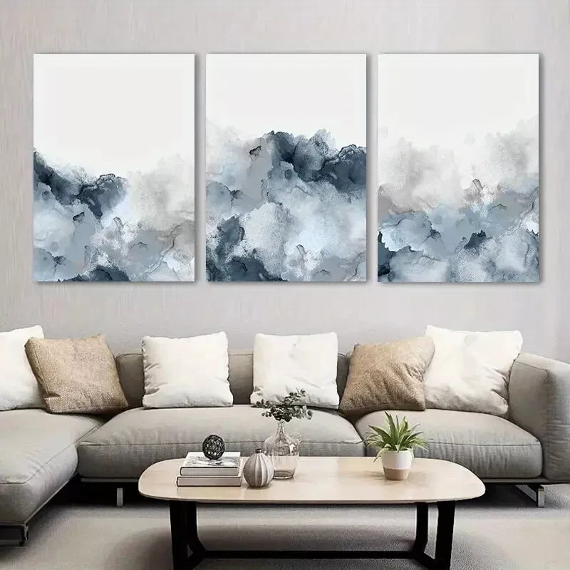 3pcs Blue Gray Wall Art Abstract Canvas Framed 60X90cm - High Quality Print 100% Australian Made Wall Canvas Ready to Hang