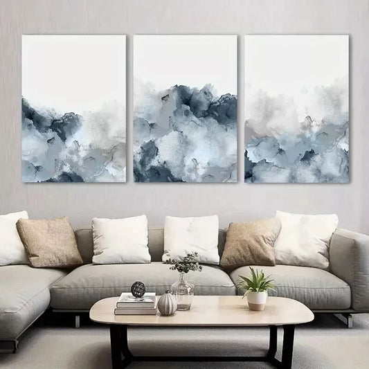 3pcs Blue Gray Wall Art Abstract Canvas Framed 60X90cm - High Quality Print 100% Australian Made Wall Canvas Ready to Hang