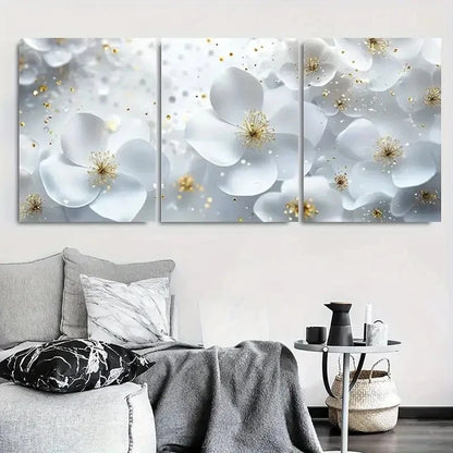 3pcs Elegant Flower Design with Sparkles Metal Print Ready to Hang Art