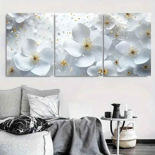 3pcs Elegant Flower Design with Sparkles Metal Print Ready to Hang Art