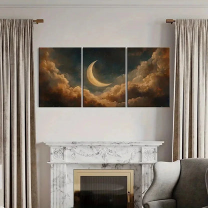 3pcs Moonlit Sky Crescent Moon Clouds Metal Print Ready to Hang Art