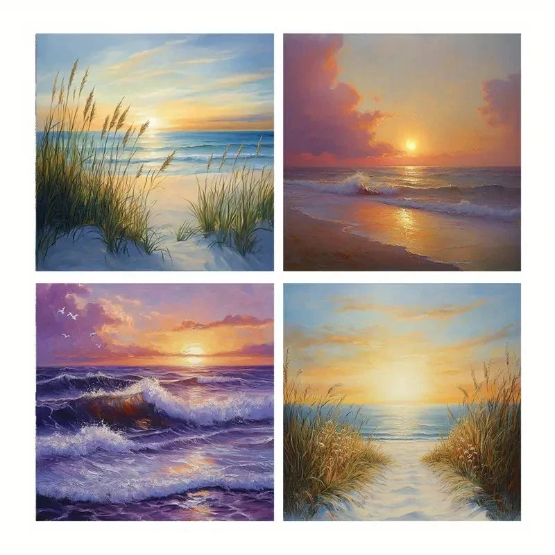 4pcs  Skies Poster, Sunset  Wall Art Canvas Framed