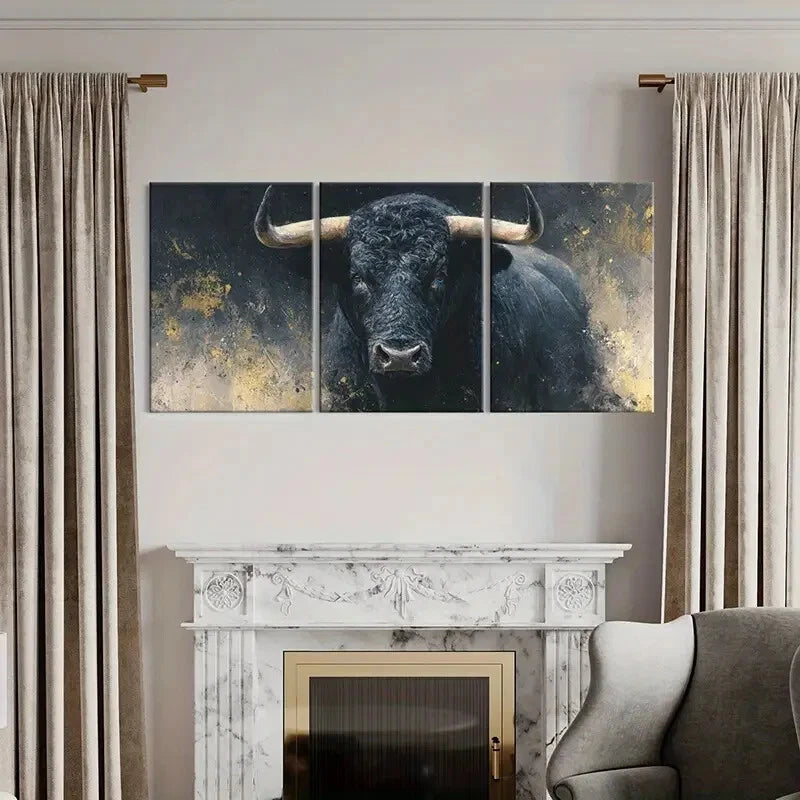 3pcs Artistic Bull Portrait Abstract Painting Metal Print Ready to Hang Art