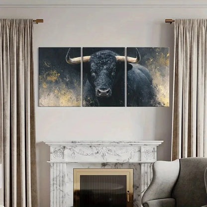 3pcs Artistic Bull Portrait Abstract Painting Metal Print Ready to Hang Art