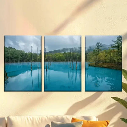 3pcs Blue Sunset Lakeside Wall Art Set Canvas Unframed – High Quality Print 100% Australian Made Wall Canvas