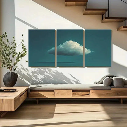 3pcs Cloudscape Soft White Fluffy Cloud Serene Sky Metal Print Ready to Hang Art