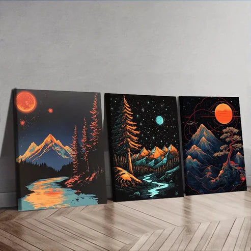 3pcs Featuring A Starry Sky Nature Moon Wall Art Set Canvas Unframed - High Quality Print 100% Australian Made Wall Canvas