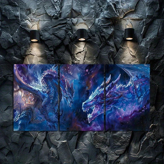 3pcs Fantasy Dragon Mythical Creatures Metal Print Ready to Hang Art