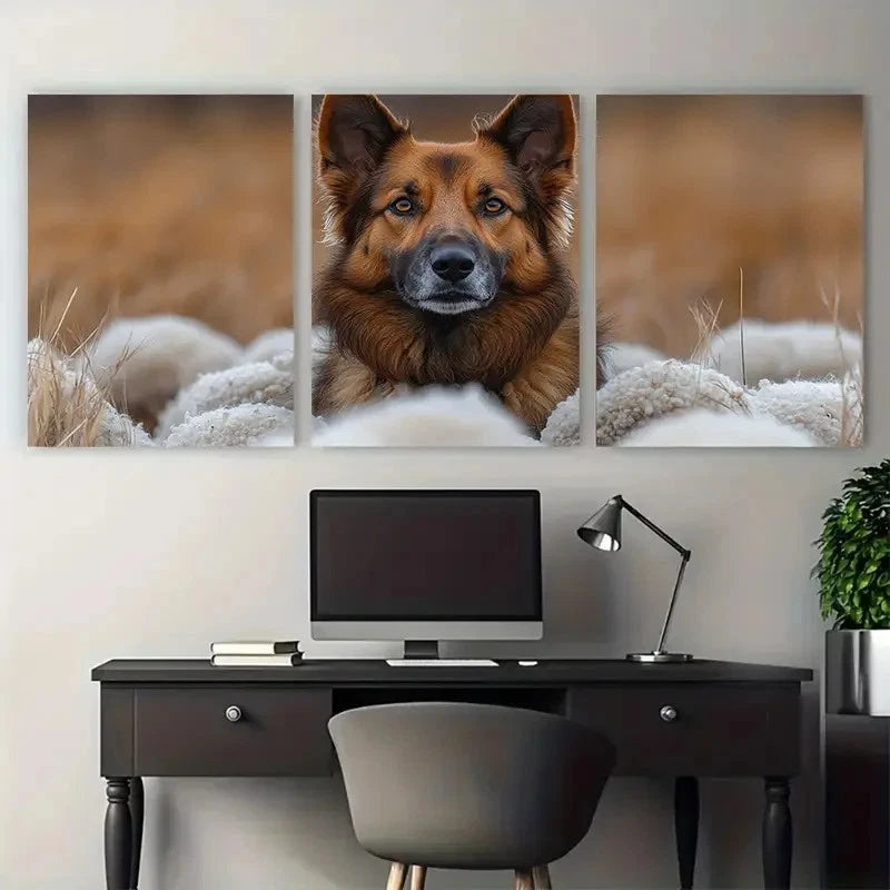 3pcs Shepherd Dog Vivid Illustration Metal Print Ready to Hang Art