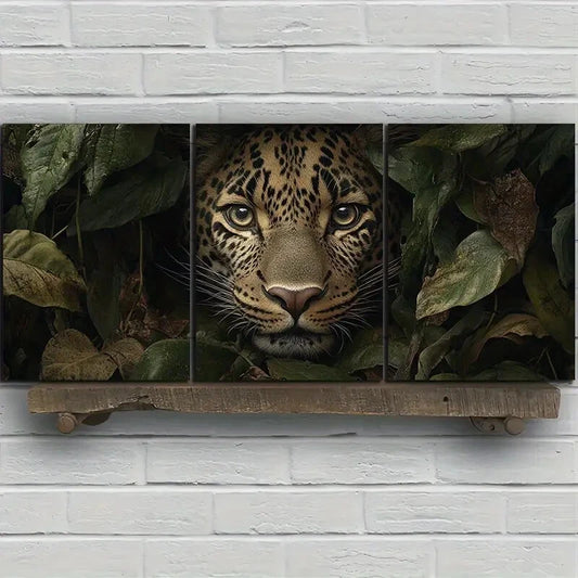 3pcs Leopard in Lush Leaves Animal Metal Print Ready to Hang Art