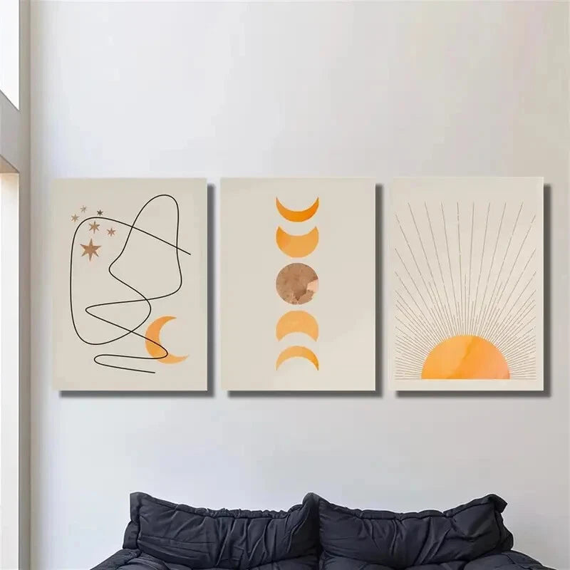 3pcs Abstract Geometric Shape Moon Sun Art Metal Print Ready to Hang Art