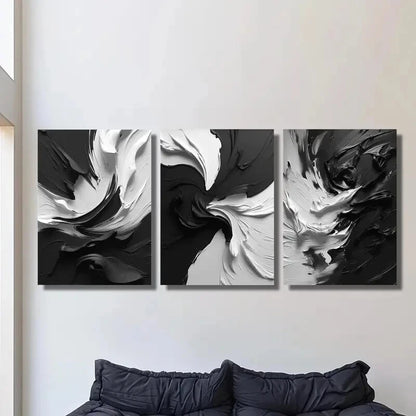 3pcs Modern Abstract Black And White Textured Metal Print Ready to Hang Art