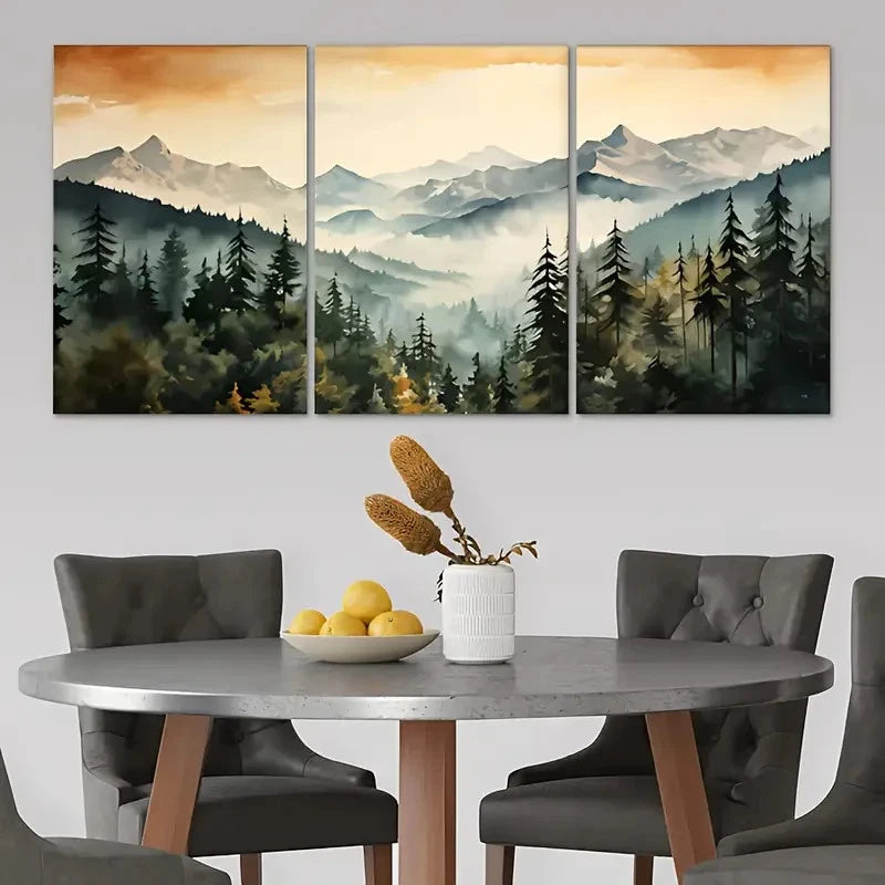 3pcs Nature Mountain Wall Art Design Metal Print Ready to Hang Art