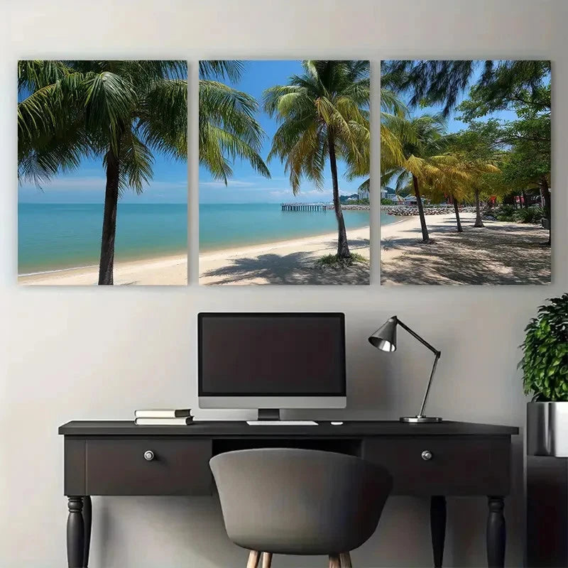 3pcs Featuring Travel of Penang, Malaysia Beach Wall Art Set Canvas Framed 60x90cm - High Quality Print 100% Australian Made Wall Canvas Ready to Hang