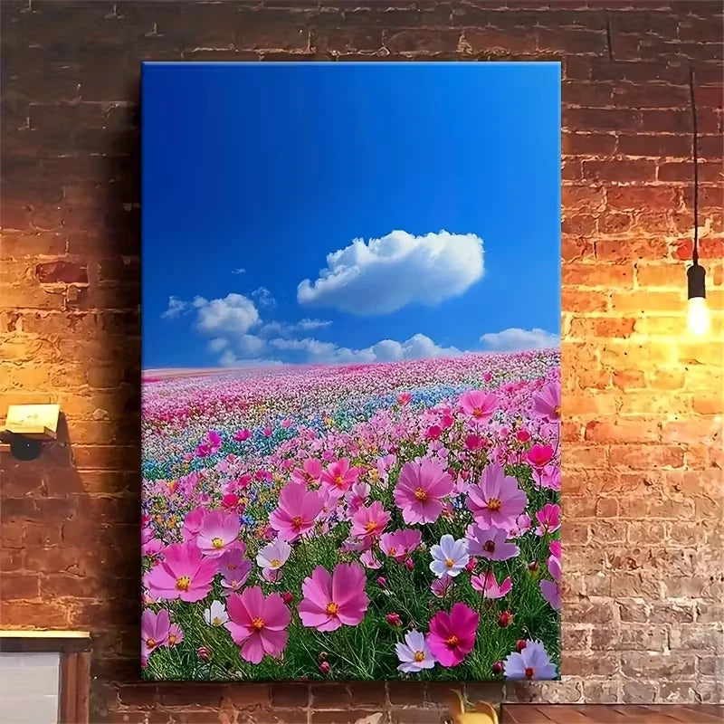 Vibrant Cosmos Sky Floral Landscape 60x90cm Metal Print Ready to Hang