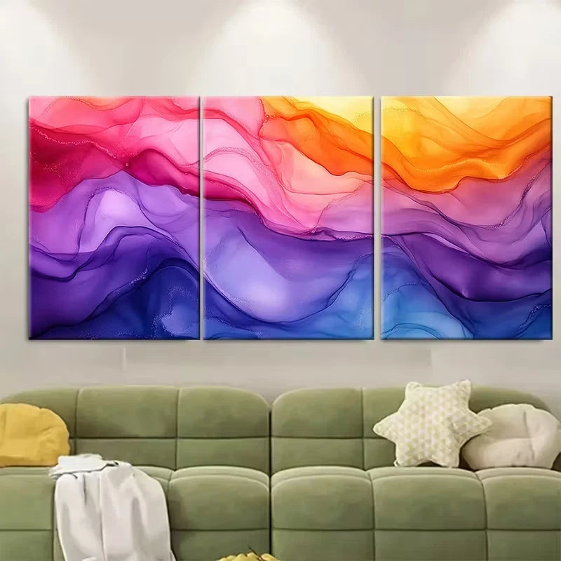 3pcs Vibrant Abstract Alcohol Ink Metal Print Ready to Hang Art
