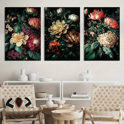 3pcs Vintage Moody Flower Floral Painting Metal Print Ready to Hang Art