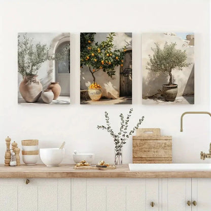 3pcs Realistic Vintage Olive & Lemon Tree Metal Print Ready to Hang Art