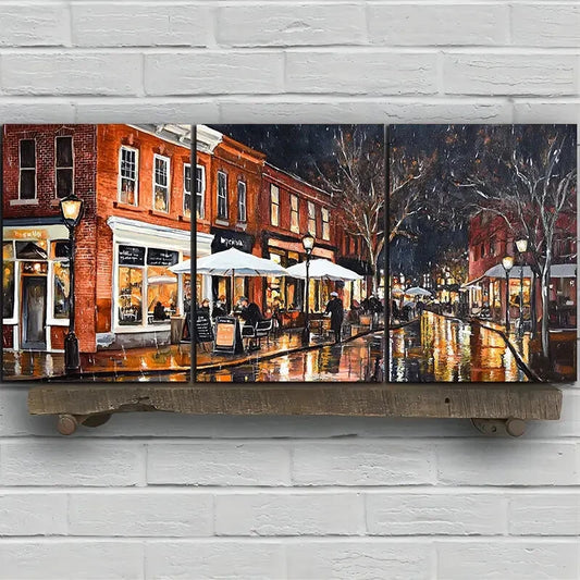 3pcs Beautiful Street Night View Metal Print Ready to Hang Art