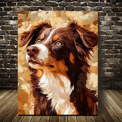 Chocolate Australian Shepherd Dog Painting 40x60cm Metal Print Ready to Han