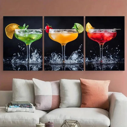 3pcs Margarita Cocktail Bar & Restaurant Design Metal Print Ready to Hang Art