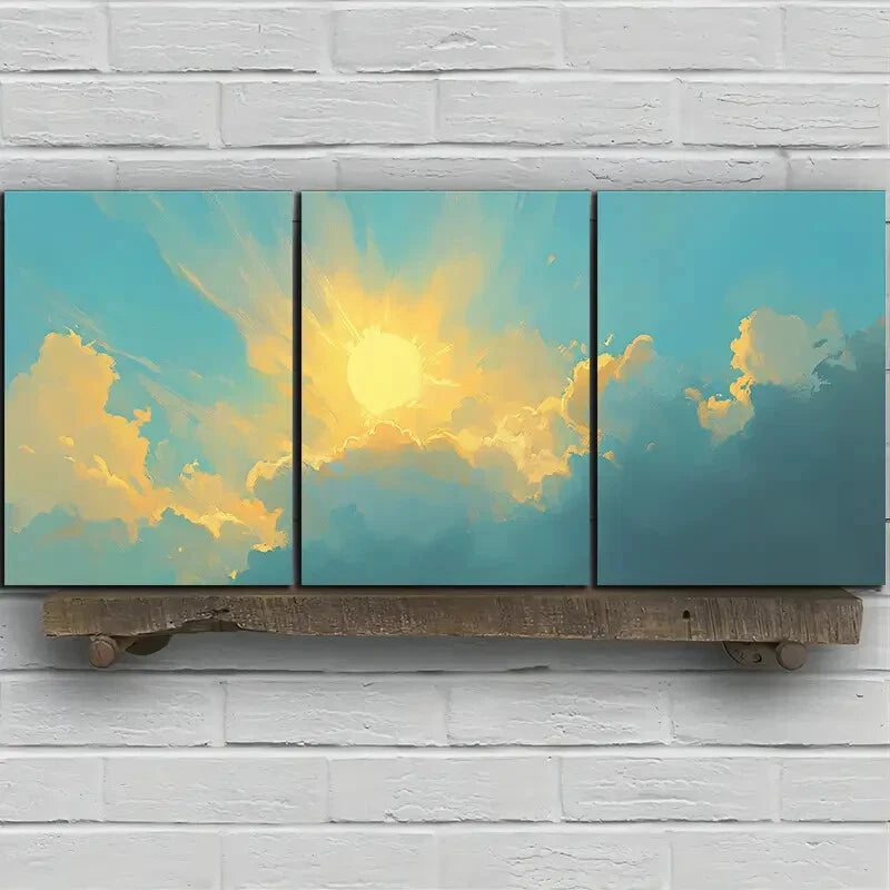 3pcs Beautiful Sky Sun Light Clouds Metal Print Ready to Hang Art
